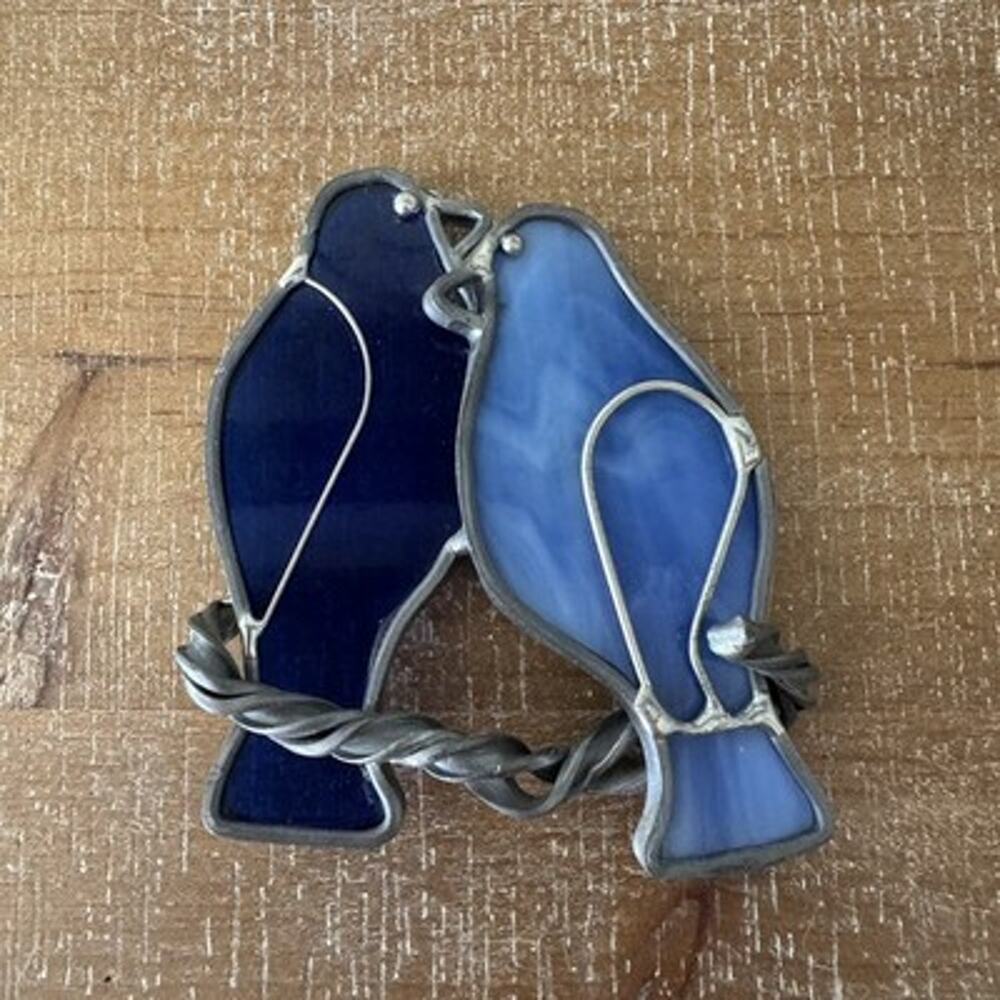 Stained Glass Lovebirds Suncatcher Bird Window Art Glass 4"X 3" Christmas Peace
